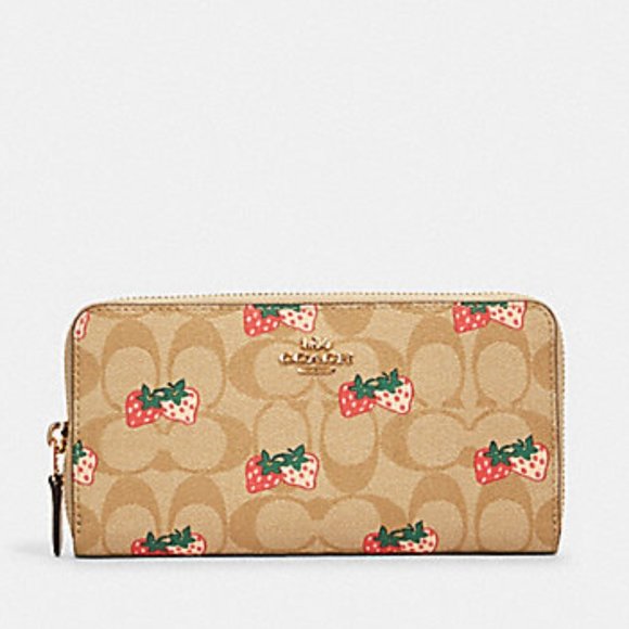 Coach Handbags - Coach | Accordion Zip Wallet in Signature Canvas in Strawberry Print